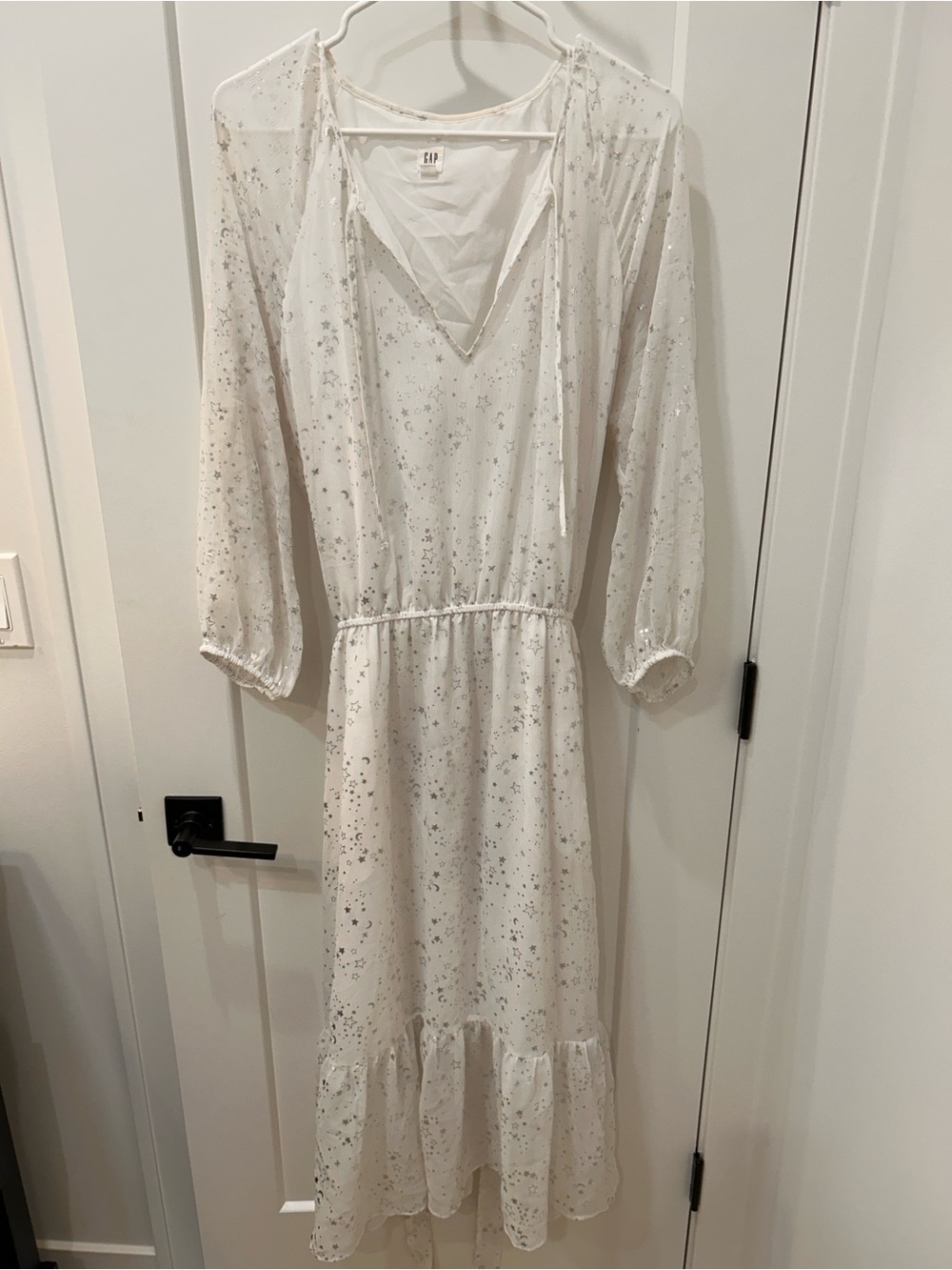 GAP White Star-Print Maxi Dress with V-Neck